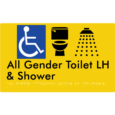All Gender Accessible Toilet LH / RH & Shower - Braille Tactile Signs Aust.