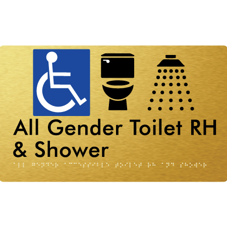 All Gender Accessible Toilet LH / RH & Shower - Braille Tactile Signs Aust.