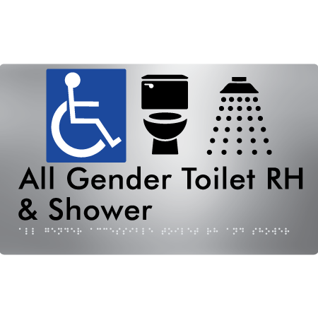 All Gender Accessible Toilet LH / RH & Shower - Braille Tactile Signs Aust.
