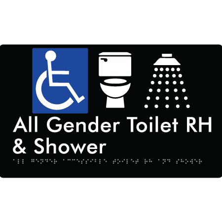 All Gender Accessible Toilet LH / RH & Shower - Braille Tactile Signs Aust.