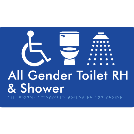 All Gender Accessible Toilet LH / RH & Shower - Braille Tactile Signs Aust.