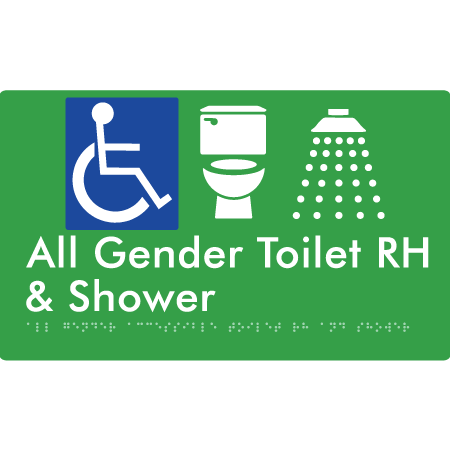 All Gender Accessible Toilet LH / RH & Shower - Braille Tactile Signs Aust.