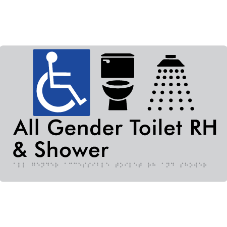 All Gender Accessible Toilet LH / RH & Shower - Braille Tactile Signs Aust.