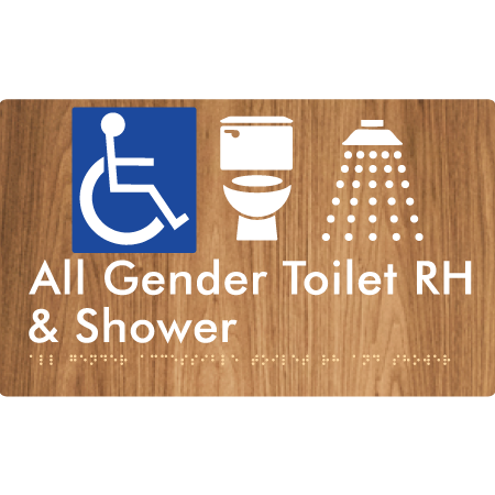 All Gender Accessible Toilet LH / RH & Shower - Braille Tactile Signs Aust.