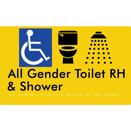 All Gender Accessible Toilet LH / RH & Shower - Braille Tactile Signs Aust.