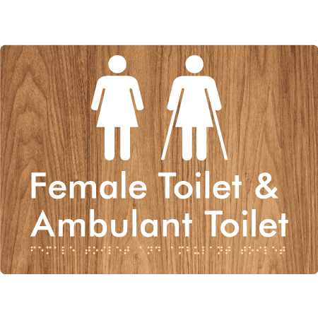 Braille Sign Female Toilet & Ambulant Toilet - Braille Tactile Signs (Aust) - BTS402-wdg - Fully Custom Signs - Fast Shipping - High Quality - Australian Made &amp; Owned
