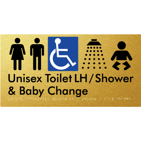 Unisex Accessible Toilet LH / Shower / Baby Change - Braille Tactile Signs Aust.