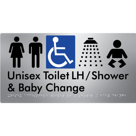 Unisex Accessible Toilet LH / Shower / Baby Change - Braille Tactile Signs Aust.