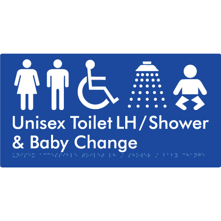 Unisex Accessible Toilet LH / Shower / Baby Change - Braille Tactile Signs Aust.