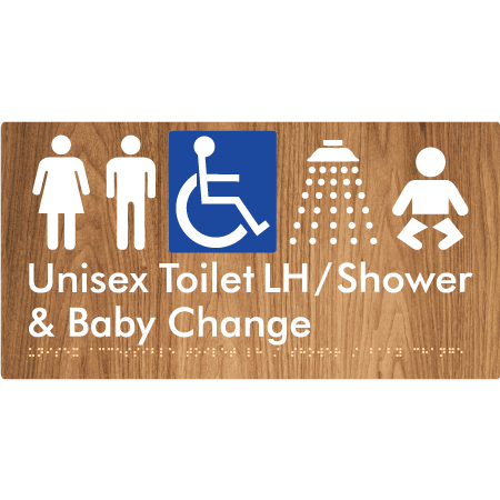 Unisex Accessible Toilet LH / Shower / Baby Change - Braille Tactile Signs Aust.