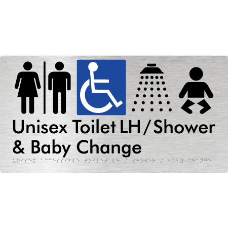 Unisex Accessible Toilet LH / Shower / Baby Change w/ Air Lock - Braille Tactile Signs Aust.