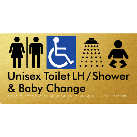 Unisex Accessible Toilet LH / Shower / Baby Change w/ Air Lock - Braille Tactile Signs Aust.
