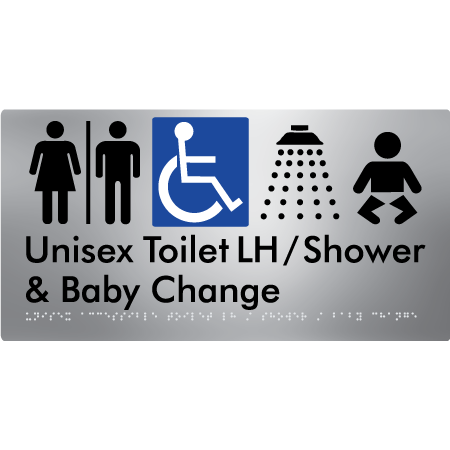 Unisex Accessible Toilet LH / Shower / Baby Change w/ Air Lock - Braille Tactile Signs Aust.