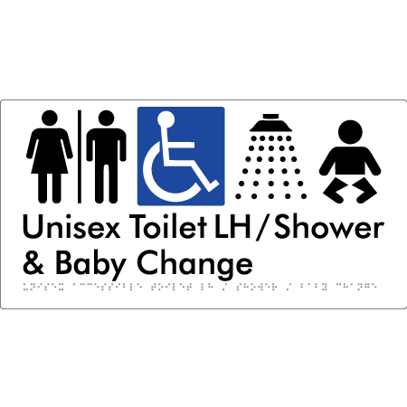 Unisex Accessible Toilet LH / Shower / Baby Change w/ Air Lock - Braille Tactile Signs Aust.