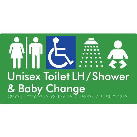 Unisex Accessible Toilet LH / Shower / Baby Change w/ Air Lock - Braille Tactile Signs Aust.