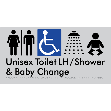 Unisex Accessible Toilet LH / Shower / Baby Change w/ Air Lock - Braille Tactile Signs Aust.