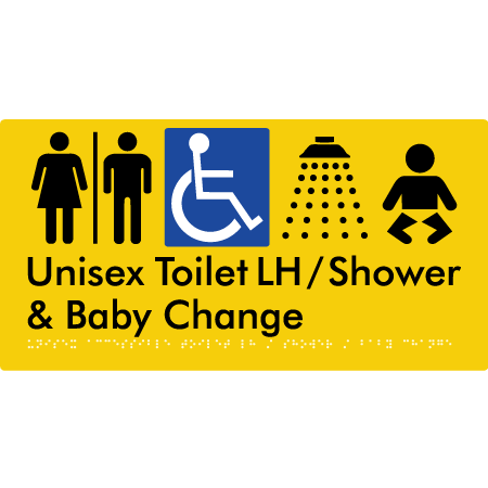 Unisex Accessible Toilet LH / Shower / Baby Change w/ Air Lock - Braille Tactile Signs Aust.