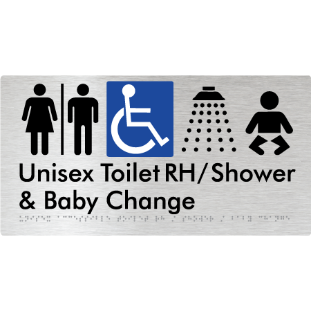 Unisex Accessible Toilet RH / Shower / Baby Change w/ Air Lock - Braille Tactile Signs Aust.