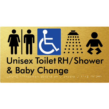 Unisex Accessible Toilet RH / Shower / Baby Change w/ Air Lock - Braille Tactile Signs Aust.