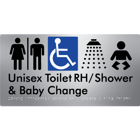 Unisex Accessible Toilet RH / Shower / Baby Change w/ Air Lock - Braille Tactile Signs Aust.