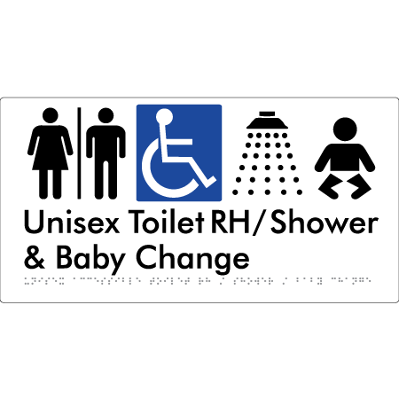 Unisex Accessible Toilet RH / Shower / Baby Change w/ Air Lock - Braille Tactile Signs Aust.