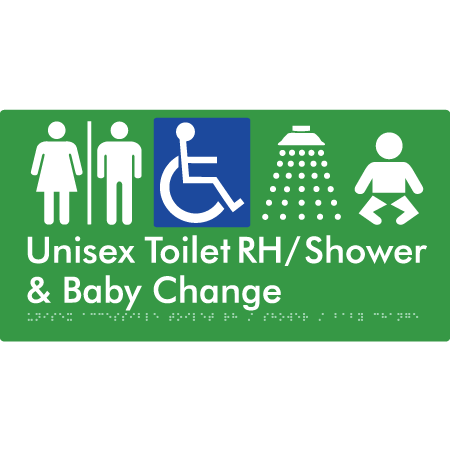 Unisex Accessible Toilet RH / Shower / Baby Change w/ Air Lock - Braille Tactile Signs Aust.