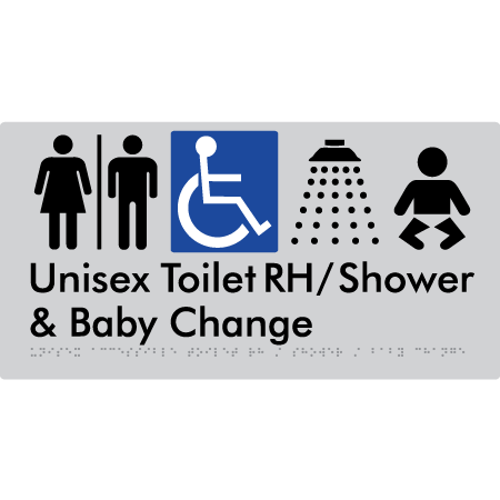 Unisex Accessible Toilet RH / Shower / Baby Change w/ Air Lock - Braille Tactile Signs Aust.