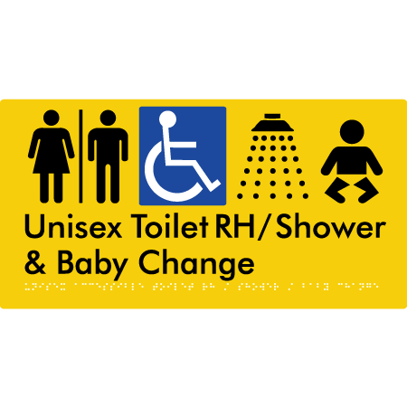 Unisex Accessible Toilet RH / Shower / Baby Change w/ Air Lock - Braille Tactile Signs Aust.