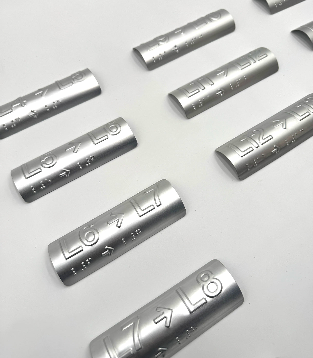 Set of silver Braille Tactile Handrail Indicators