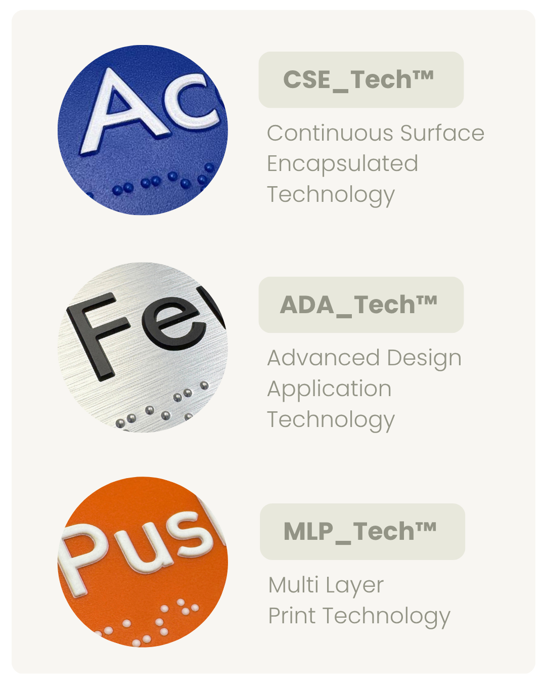 Graphic showing CSE Tech, ADA Tech and MLP Tech Examples.