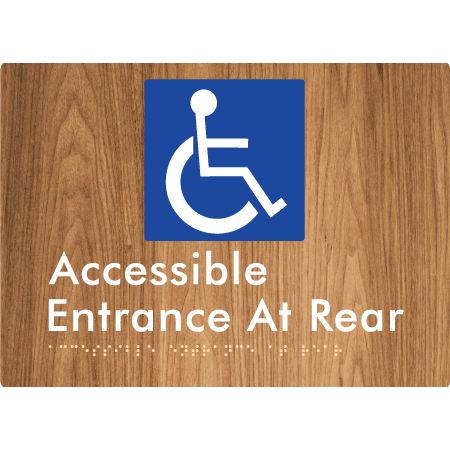 Braille Sign Accessible Entrance at Rear - Braille Tactile Signs Aust. - BTS203-wdg - Custom Signs - Fast Shipping - High Quality - Australian Made & Owned