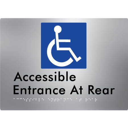 Braille Sign Accessible Entrance at Rear - Braille Tactile Signs Aust. - BTS203-aliS - Custom Signs - Fast Shipping - High Quality - Australian Made & Owned