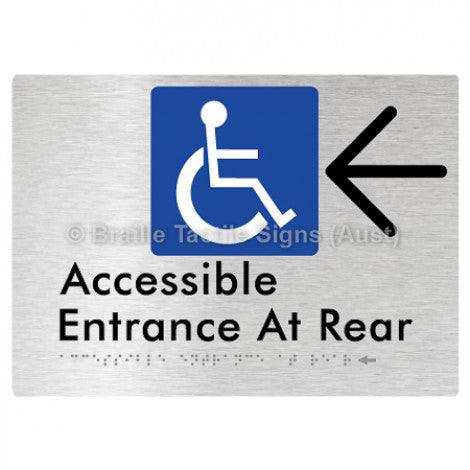 Braille Sign Accessible Entrance at Rear w/ Large Arrow - Braille Tactile Signs (Aust) - BTS203->L-aliB - Fully Custom Signs - Fast Shipping - High Quality - Australian Made & Owned