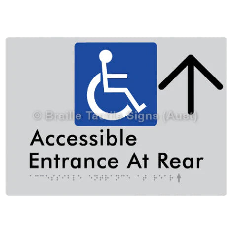 Braille Sign Accessible Entrance at Rear w/ Large Arrow - Braille Tactile Signs (Aust) - BTS203->U-slv - Fully Custom Signs - Fast Shipping - High Quality - Australian Made & Owned