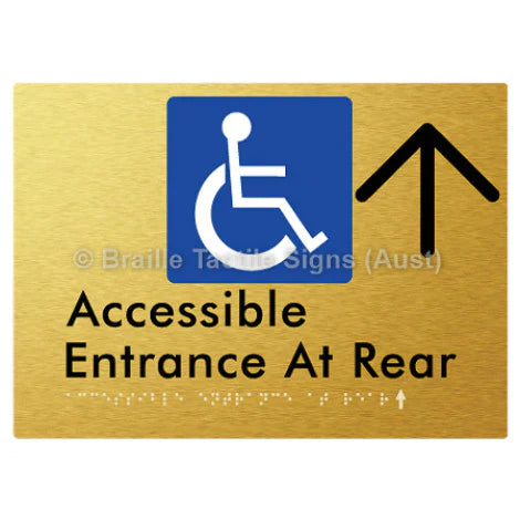Braille Sign Accessible Entrance at Rear w/ Large Arrow - Braille Tactile Signs (Aust) - BTS203->U-aliG - Fully Custom Signs - Fast Shipping - High Quality - Australian Made & Owned
