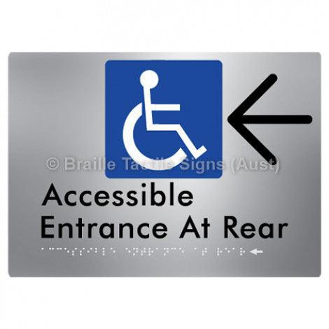 Braille Sign Accessible Entrance at Rear w/ Large Arrow - Braille Tactile Signs (Aust) - BTS203->L-aliS - Fully Custom Signs - Fast Shipping - High Quality - Australian Made & Owned