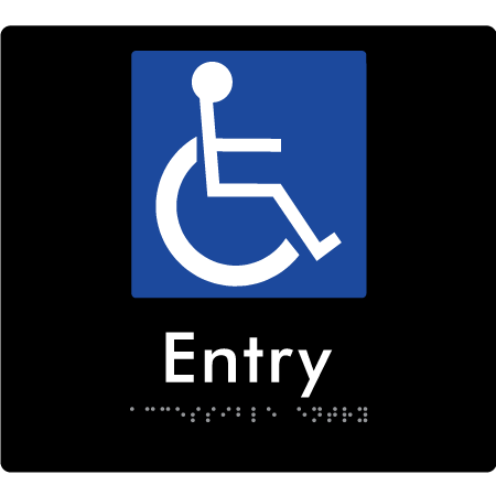 Braille Sign Accessible Entry - Braille Tactile Signs Aust. - BTS287-blk - Custom Signs - Fast Shipping - High Quality - Australian Made & Owned