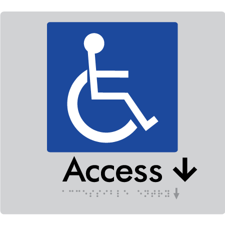 Braille Sign Accessible Entry w/ Small Arrow - Braille Tactile Signs Aust. - BTS37->Ds-slv - Custom Signs - Fast Shipping - High Quality - Australian Made & Owned