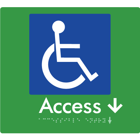 Braille Sign Accessible Entry w/ Small Arrow - Braille Tactile Signs Aust. - BTS37->Ds-grn - Custom Signs - Fast Shipping - High Quality - Australian Made & Owned