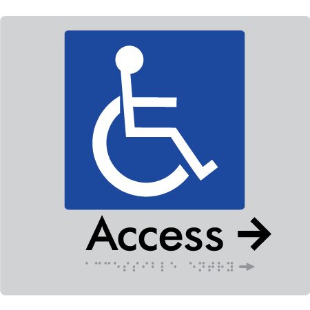 Braille Sign Accessible Entry w/ Small Arrow - Braille Tactile Signs Aust. - BTS37->Rs-slv - Custom Signs - Fast Shipping - High Quality - Australian Made & Owned