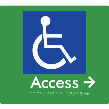 Braille Sign Accessible Entry w/ Small Arrow - Braille Tactile Signs Aust. - BTS37->Rs-grn - Custom Signs - Fast Shipping - High Quality - Australian Made & Owned