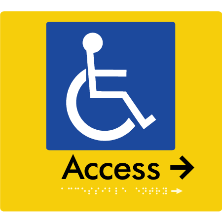 Braille Sign Accessible Entry w/ Small Arrow - Braille Tactile Signs Aust. - BTS37->Rs-yel - Custom Signs - Fast Shipping - High Quality - Australian Made & Owned