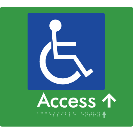 Braille Sign Accessible Entry w/ Small Arrow - Braille Tactile Signs Aust. - BTS37->Us-grn - Custom Signs - Fast Shipping - High Quality - Australian Made & Owned