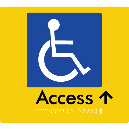 Braille Sign Accessible Entry w/ Small Arrow - Braille Tactile Signs Aust. - BTS37->Us-yel - Custom Signs - Fast Shipping - High Quality - Australian Made & Owned