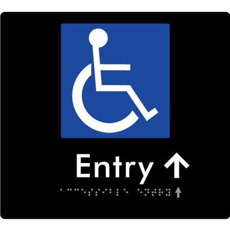Braille Sign Accessible Entry with Small Arrow - Braille Tactile Signs Aust. - BTS287->Us-blk - Custom Signs - Fast Shipping - High Quality - Australian Made & Owned