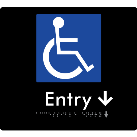 Braille Sign Accessible Entry with Small Arrow - Braille Tactile Signs Aust. - BTS287->Ds-blk - Custom Signs - Fast Shipping - High Quality - Australian Made & Owned