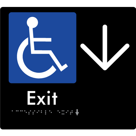 Braille Sign Accessible Exit with Large Arrow - Braille Tactile Signs Aust. - BTS288->D-blk - Custom Signs - Fast Shipping - High Quality - Australian Made & Owned