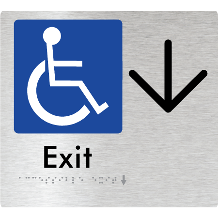 Braille Sign Accessible Exit with Large Arrow - Braille Tactile Signs Aust. - BTS288->D-aliB - Custom Signs - Fast Shipping - High Quality - Australian Made & Owned
