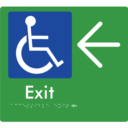 Braille Sign Accessible Exit with Large Arrow - Braille Tactile Signs Aust. - BTS288->L-grn - Custom Signs - Fast Shipping - High Quality - Australian Made & Owned
