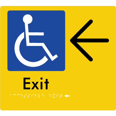 Braille Sign Accessible Exit with Large Arrow - Braille Tactile Signs Aust. - BTS288->L-yel - Custom Signs - Fast Shipping - High Quality - Australian Made & Owned